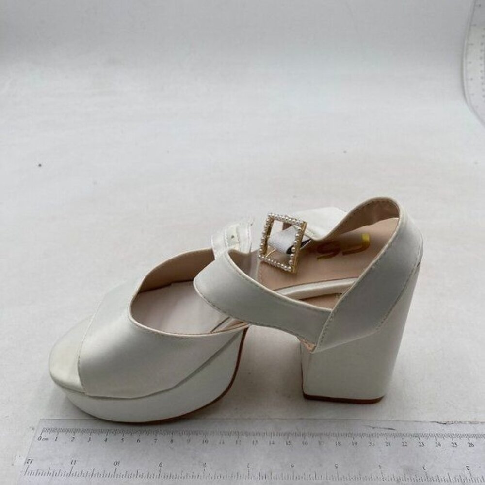FSJ White Platform Block Heel Sandals with Rhinestone Buckle